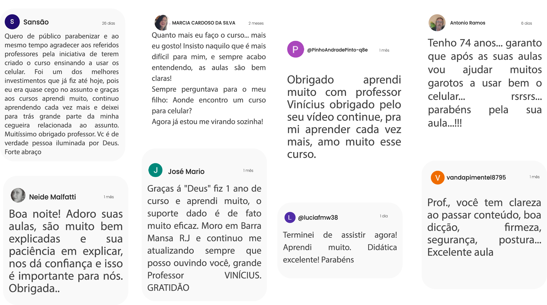 Depoimentos de alunos